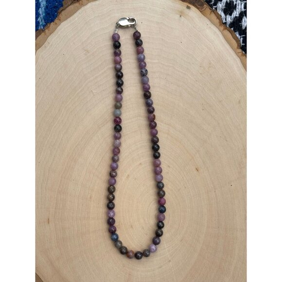 Ruby & Sapphire Bead Necklace - Sterling Silver Clasp - Picture 5 of 5